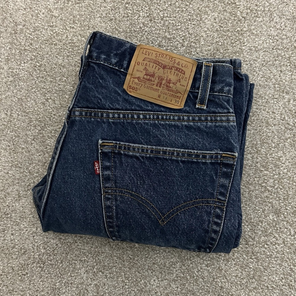 VTG Levis 505 Men's 34x30 Straight Leg Distressed‎ Denim Red Tab Made In USA
